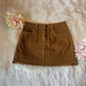 Corduroy Button-Front Mini Skirt in Tan